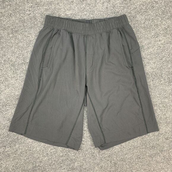 Lululemon Shorts Mens M Medium Gray Striped Elastic Waist Drawstring Gym Train - Picture 2 of 14